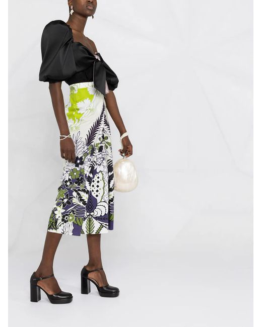 Valentino Garavani White World Arazzo Print Midi Skirt
