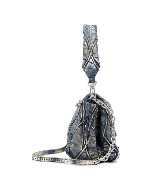 DIESEL Blue Charm D Quilted Metallic-Foil Shoulder Bag
