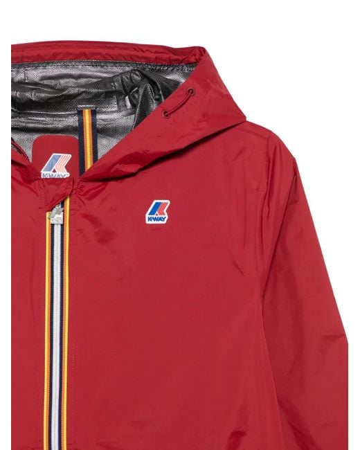 K-Way Red Logo-Patch Hooded Jacket for men