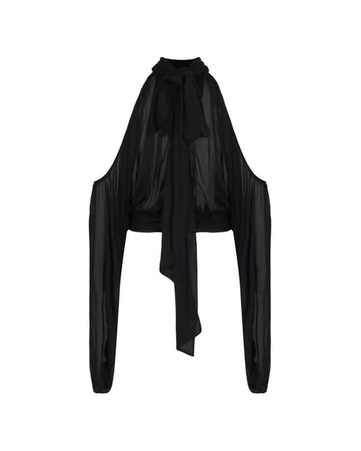 GIUSEPPE DI MORABITO Black Ruched Draped Silk Blouse