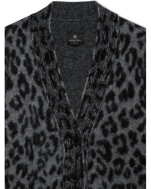 Anine Bing Black Banks Leopard-Print Button Cardigan
