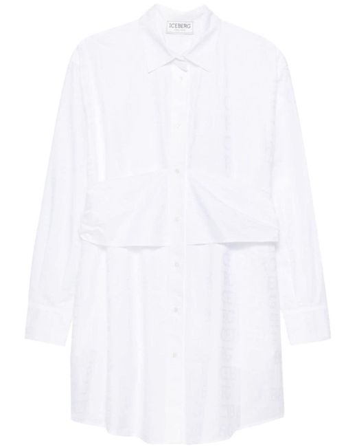 Iceberg White Logo-jacquard Cotton Shirt Dress