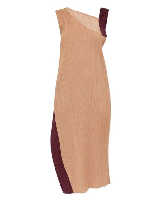 Pleats Please Issey Miyake Pleated Asymmetric Dress Orange