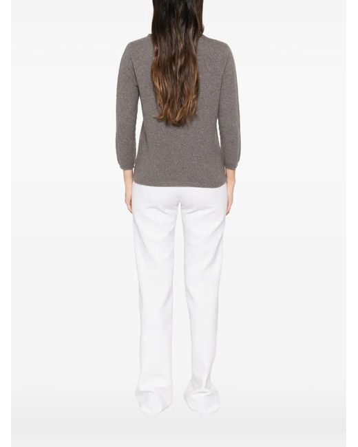 Fabiana Filippi Gray Fine-Knit Three-Quarter Sleeve Sweatshirt