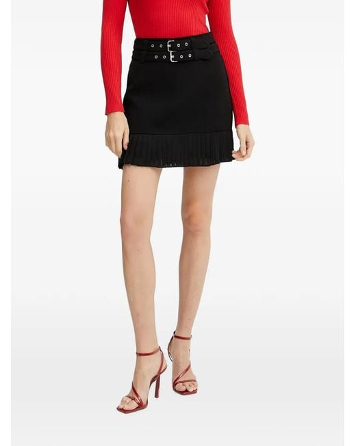 Morgan Black Jano Double-Belted Pleated-Hem Mini Skirt