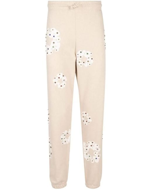 DENIM TEARS Natural Rhinestone Cotton Wreath-Print Track Pants for men