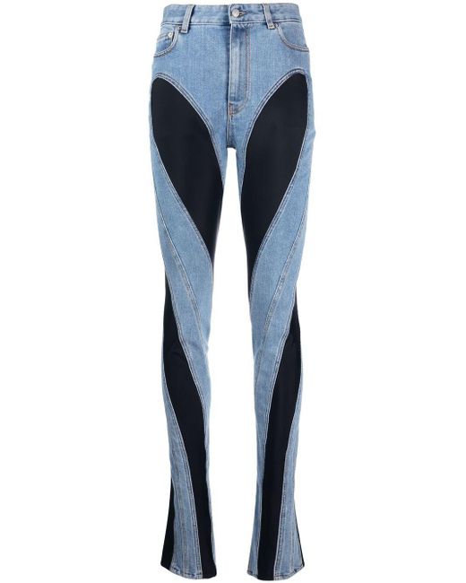 Mugler Blue Zweifarbige Skinny-Jeans