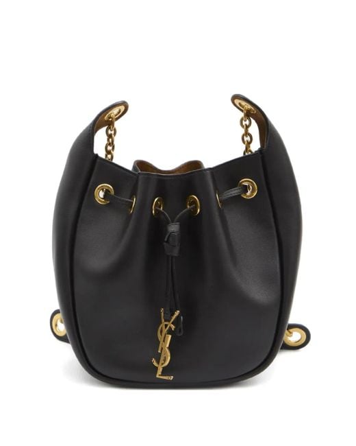 Saint Laurent Black Cassandre Drawstring Leather Shoulder Bag
