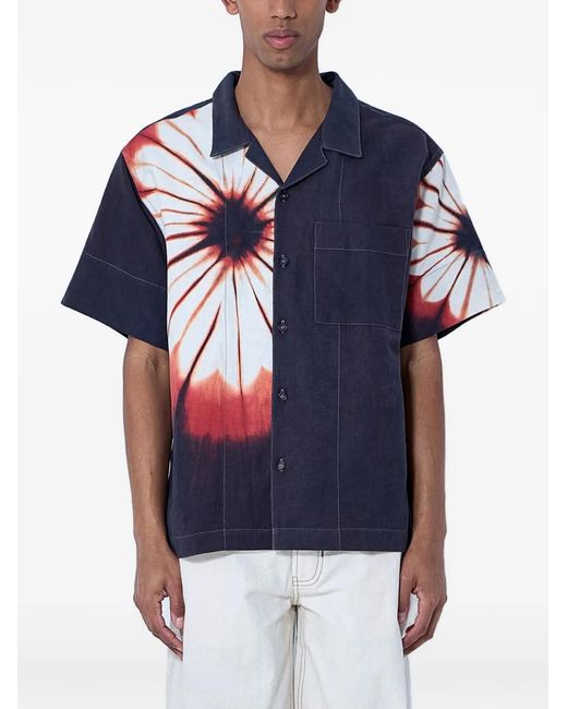 STORY mfg. Blue Tie-Dye Patch-Pocket Short-Sleeve Shirt