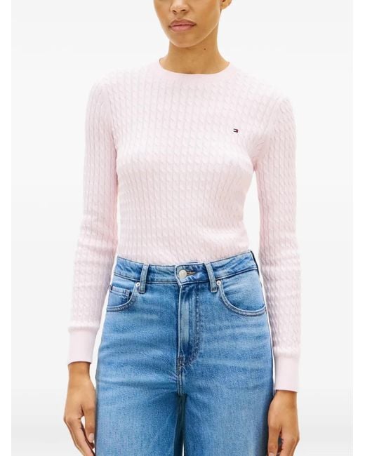 Tommy Hilfiger Pink Pull En Maille Torsadée