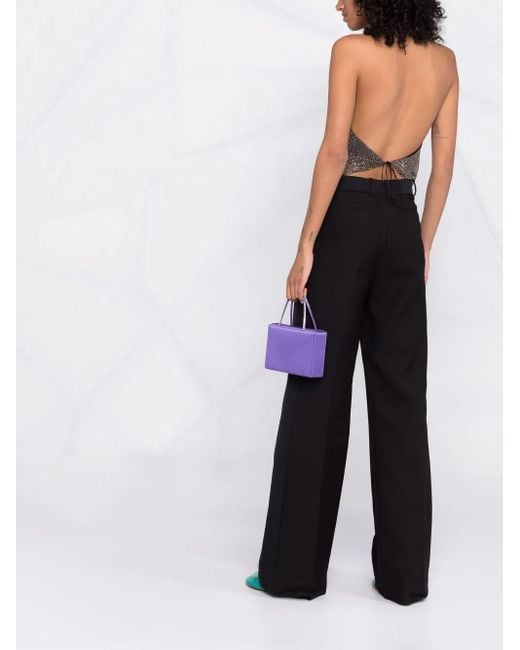 MANURI Gray Metallic Halterneck Backless Blouse