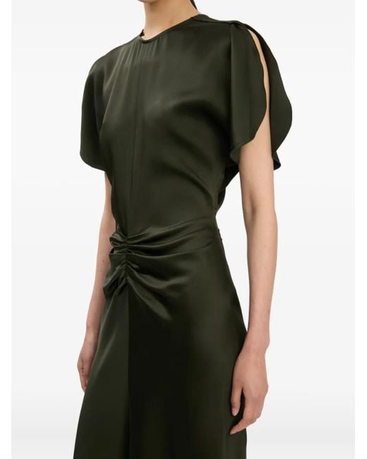 Victoria Beckham Black Gathered-Waist Midi Dress
