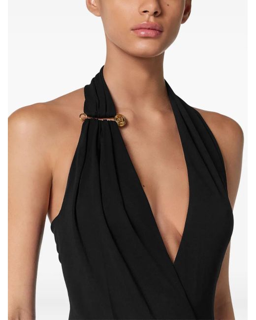 Versace Black Neckholder-Kleid Aus Stretch-Jersey Mit Raffungen Und Verzierung