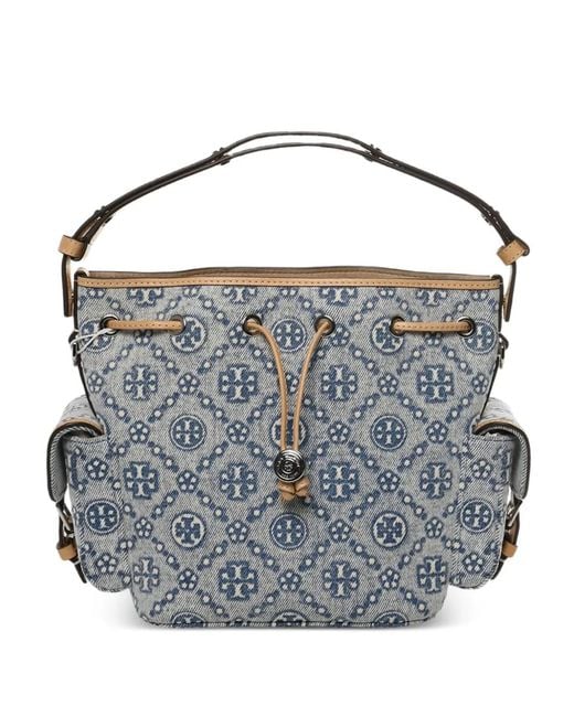 Tory Burch Black T Monogram Denim Bucket Bag