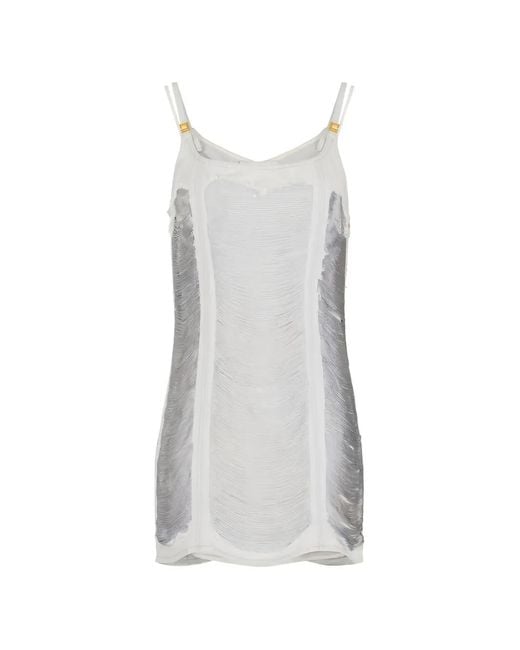 Elisabetta Franchi Gray Denim Mini Dress With Fringes