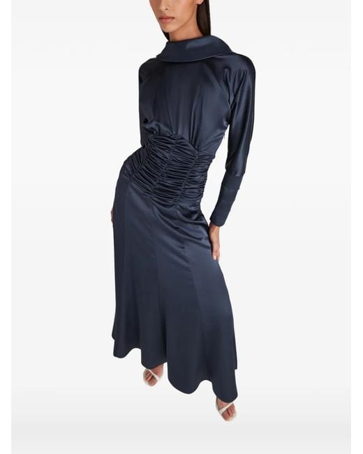 Violante Nessi Blue Backless Ruched Maxi Dress