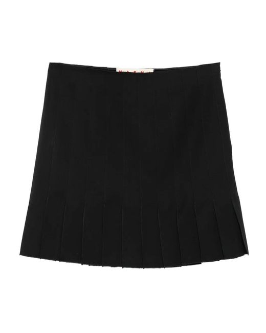 Marni Black Pleated Wool Mini Skirt