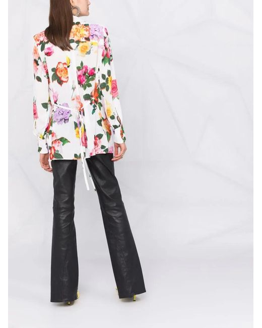 MSGM White Hemd Mit Blumen-Print