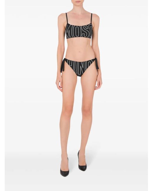 Moschino Black Logo-Print Bikini Top