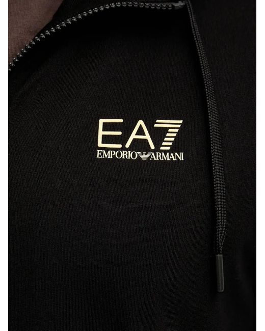 EA7 Black Logo-Detail Zip-Up Hoodie for men