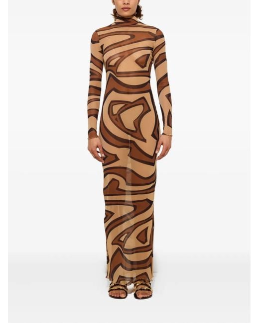 Emilio Pucci Natural Wave-Print Turtleneck Dress