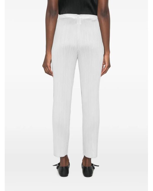 Pleats Please Issey Miyake White Pleated-Design Trousers