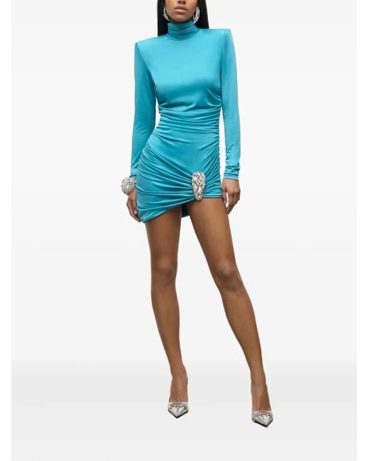 Area Blue Crystal-Embellished Draped Mini Dress