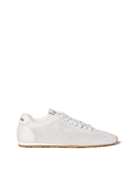 Miu Miu White Plume Mesh Fabric Sneakers
