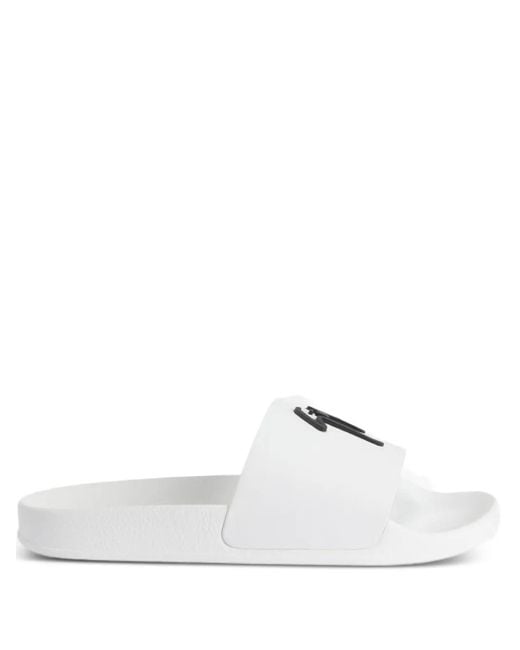 Giuseppe Zanotti White Brett Logo-Embellished Slides for men