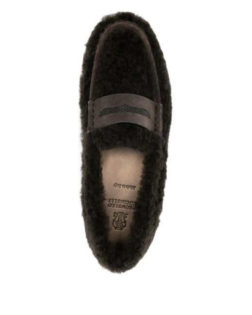 Brunello Cucinelli Black Fur Loafer Shoes