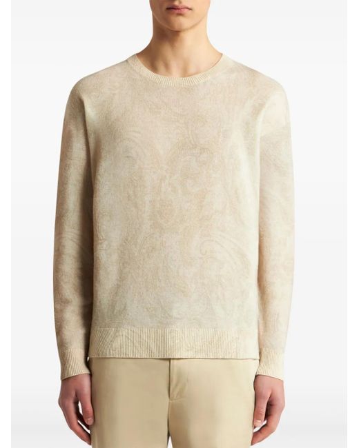 Etro White Wool Sweater With Paisley Print for men