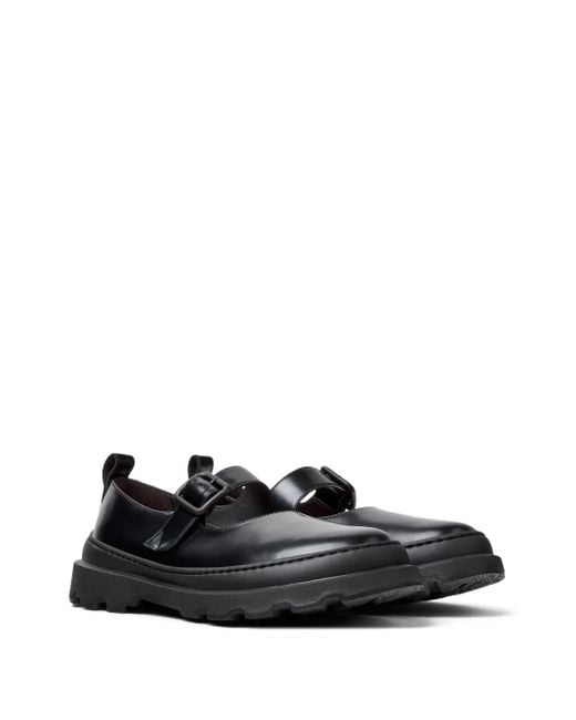 Camper Black Buckle-Strap Leather Loafers