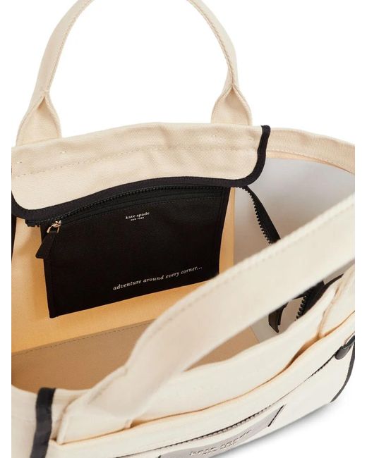 Kate Spade Natural Dash Ziped-Pocket Contrasting-Trim Tote Bag