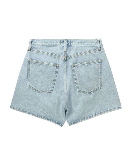 Agolde Blue Pleated Denim Shorts