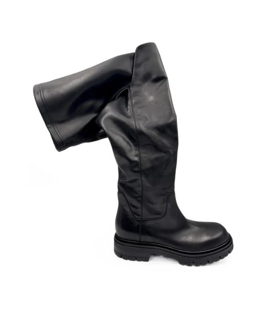 strategia shoes Black Over-The-Knee Lug-Sole Boots