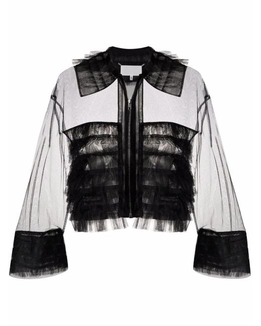 Maison Margiela Black Sheer Tulle Bomber Jacket