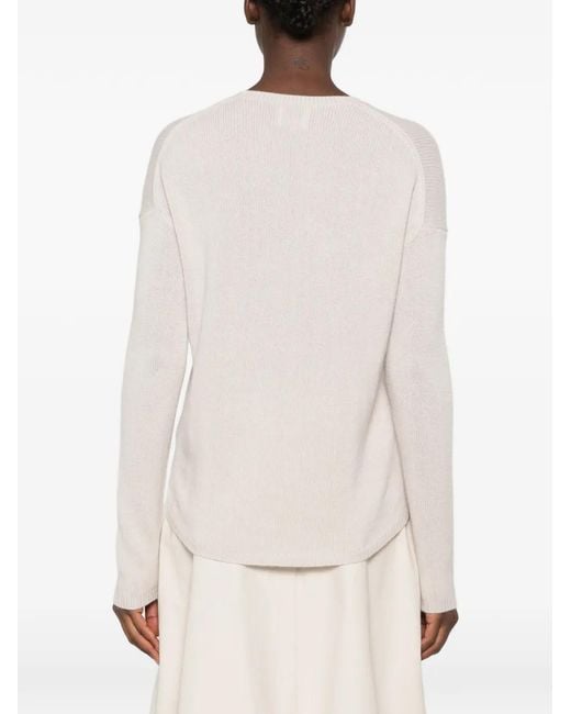 Allude White Ribbed-Knit Drop-Shoulder Cashmere Sweater