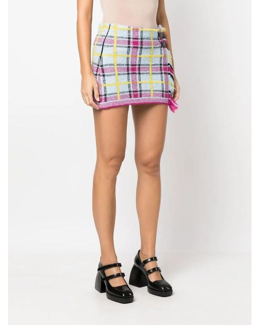 Cormio Pink Checked Wool-Blend Mini Skirt