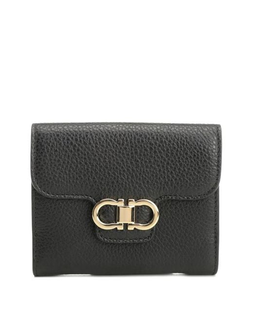 Ferragamo Black Gancini-Plaque Leather Wallet