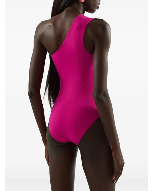 Taller Marmo Pink Yacare One-Shoulder Fringed Swimsuit