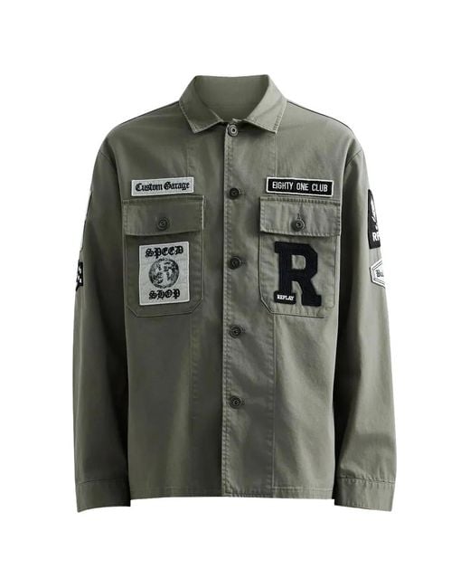 Replay Green Patch-Details Button-Down Cotton Overshirt for men