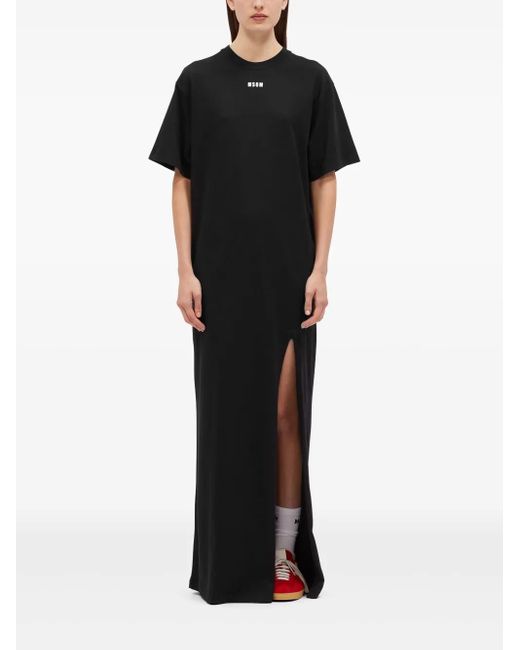 MSGM Black Logo-Print Maxi Dress