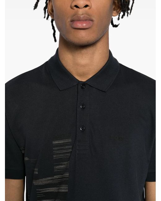 Boss Black Stretch Graphic-Print Cotton Polo Shirt for men