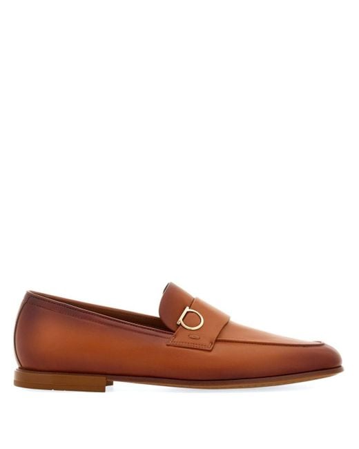 Ferragamo Brown Gancini-charm Leather Mocassin Loafers for men