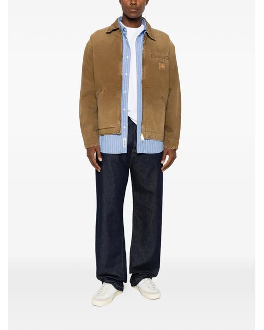Carhartt Brown Logo-Patch Washed-Effect Jacket for men