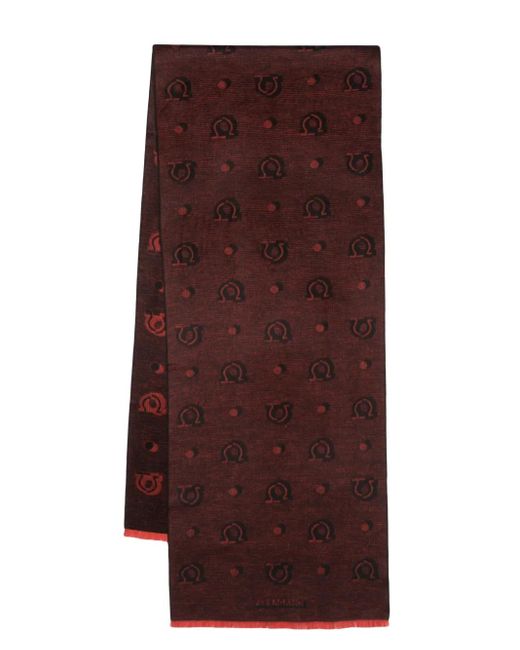 Ferragamo Brown Patterned-Jacquard Silk Scarf
