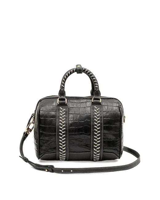 Isla Black Maia Bowling Croc-Embossed Top Handle Shoulder Bag