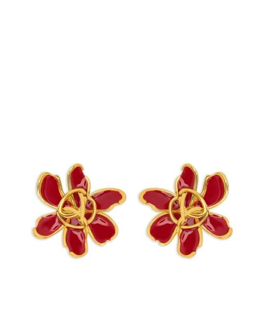 Oscar de la Renta Red Ohrringe Mit Blumenform
