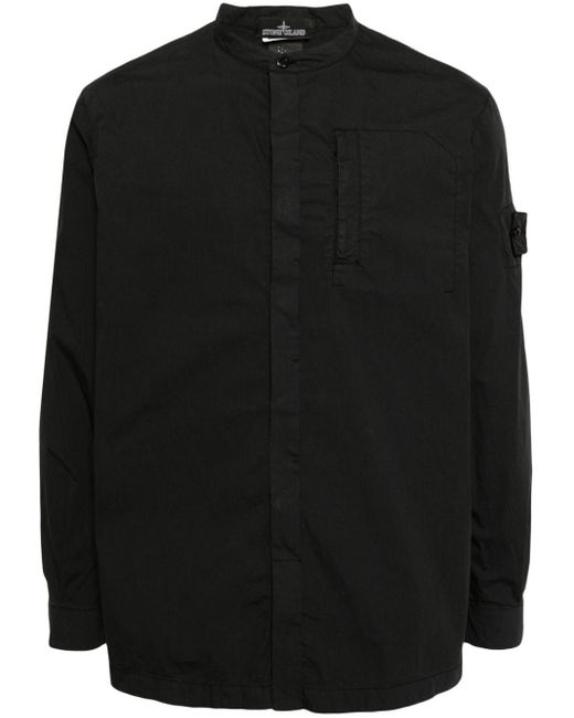 Stone Island Black Compass-appliqué Poplin Shirt for men
