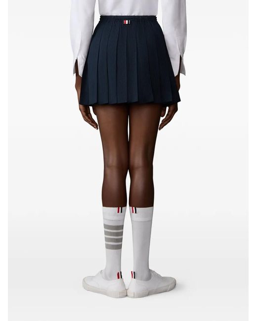 Thom Browne Blue Seersucker Drawstring Pleated Mini Skirt